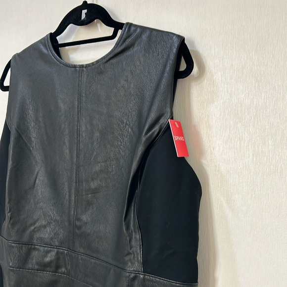 SPANX WOMENS BLACK LEATHER LIKE COMBO FITTED SHEATH DRESS BLACK Sz 1X NEW - Picture 7 of 14